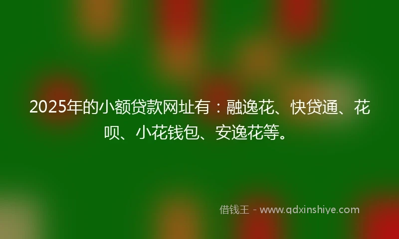 2025年的小额贷款网址有：融逸花、快贷通、花呗、小花钱包、安逸花等。
