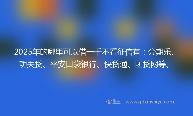 2025年的哪里可以借一千不看征信有：分期乐、功夫贷、平安口袋银行、快贷通、团贷网等。