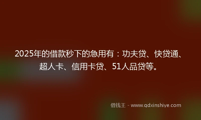 2025年的借款秒下的急用有：功夫贷、快贷通、超人卡、信用卡贷、51人品贷等。