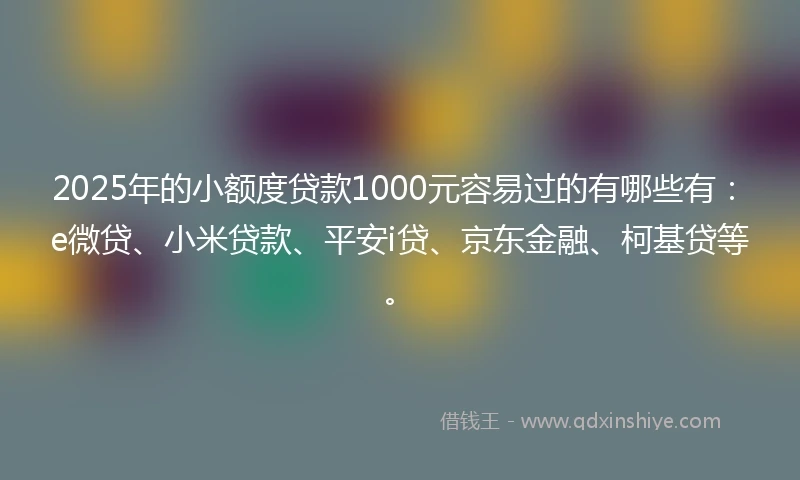 2025年的小额度贷款1000元容易过的有哪些有：e微贷、小米贷款、平安i贷、京东金融、柯基贷等。