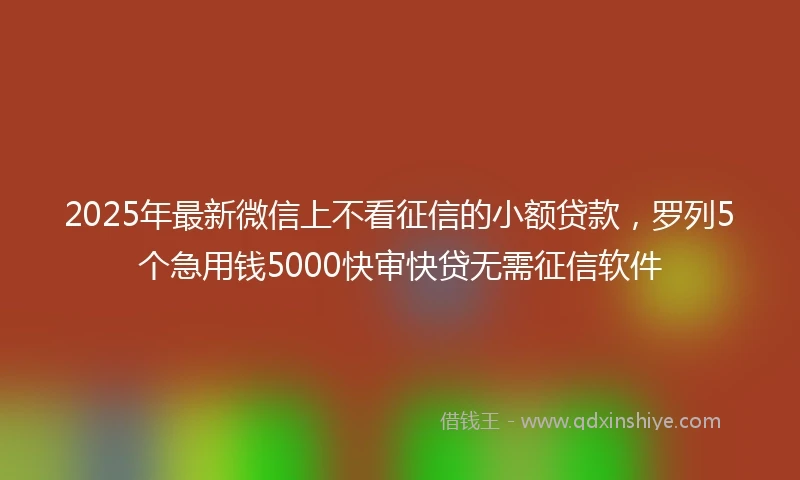 2025年最新微信上不看征信的小额贷款，罗列5个急用钱5000快审快贷无需征信软件