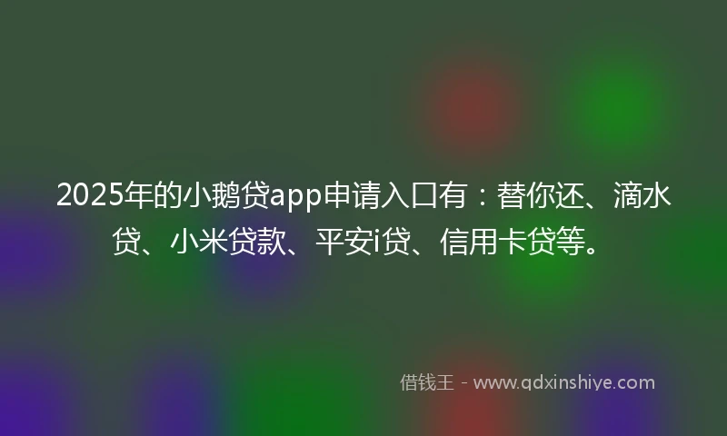 2025年的小鹅贷app申请入口有：替你还、滴水贷、小米贷款、平安i贷、信用卡贷等。