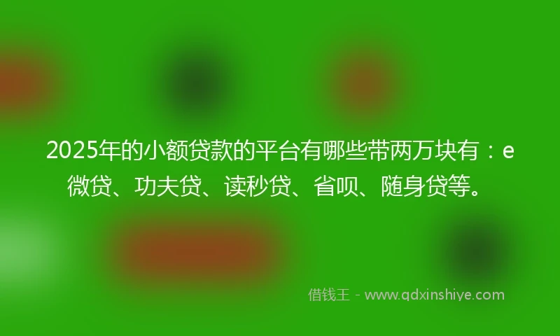 2025年的小额贷款的平台有哪些带两万块有：e微贷、功夫贷、读秒贷、省呗、随身贷等。