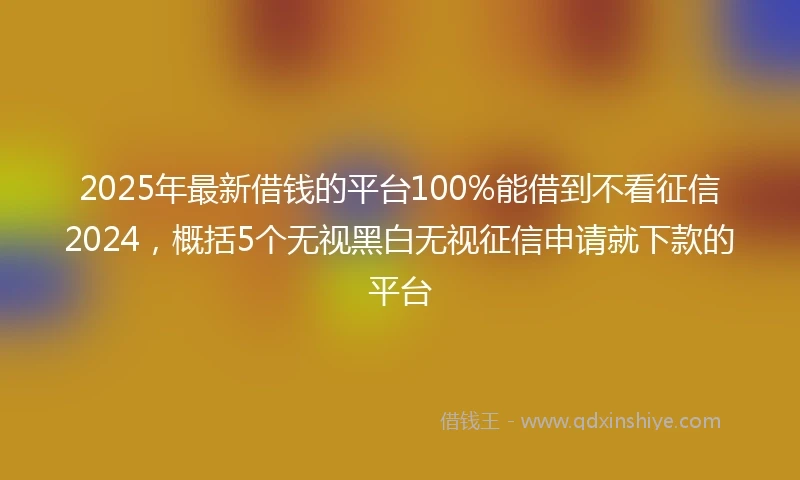 2025年最新借钱的平台100%能借到不看征信2024，概括5个无视黑白无视征信申请就下款的平台