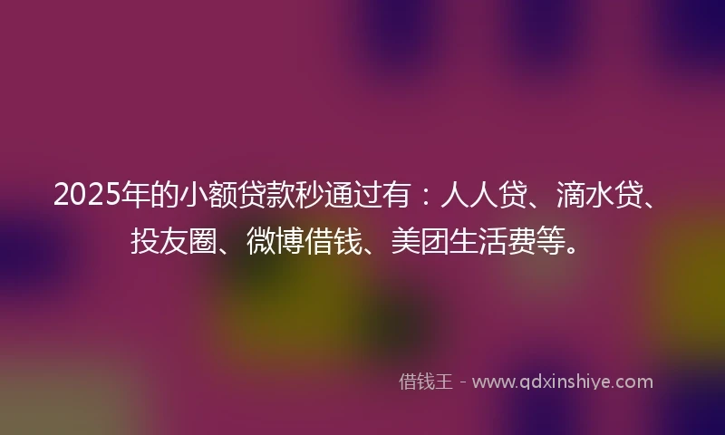 2025年的小额贷款秒通过有：人人贷、滴水贷、投友圈、微博借钱、美团生活费等。