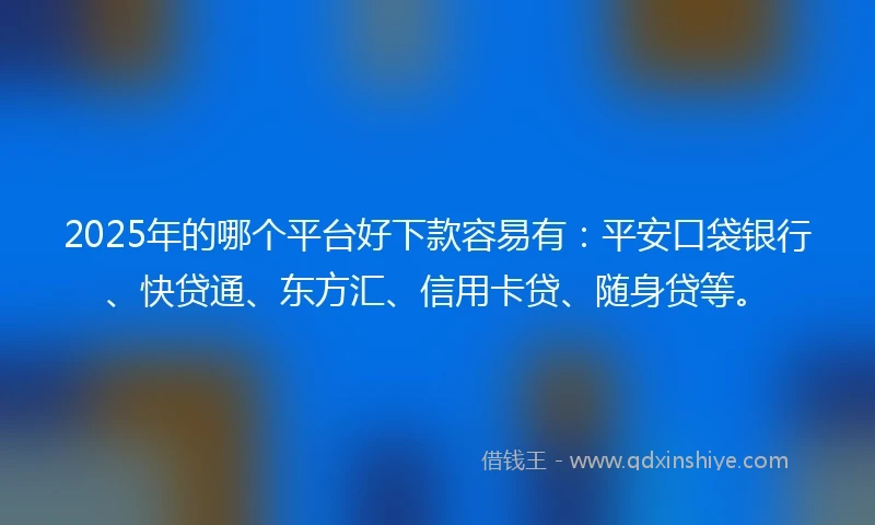 2025年的哪个平台好下款容易有：平安口袋银行、快贷通、东方汇、信用卡贷、随身贷等。