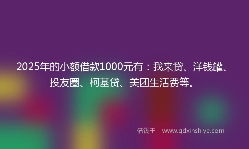 2025年的小额借款1000元有：我来贷、洋钱罐、投友圈、柯基贷、美团生活费等。