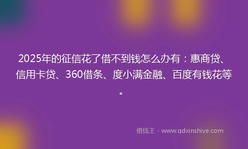 2025年的征信花了借不到钱怎么办有：惠商贷、信用卡贷、360借条、度小满金融、百度有钱花等。