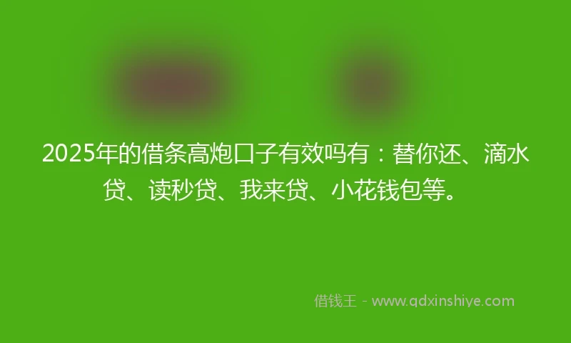 2025年的借条高炮口子有效吗有：替你还、滴水贷、读秒贷、我来贷、小花钱包等。