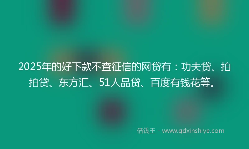 2025年的好下款不查征信的网贷有：功夫贷、拍拍贷、东方汇、51人品贷、百度有钱花等。