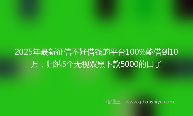 2025年最新征信不好借钱的平台100%能借到10万，归纳5个无视双黑下款5000的口子