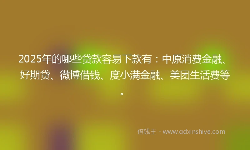 2025年的哪些贷款容易下款有：中原消费金融、好期贷、微博借钱、度小满金融、美团生活费等。