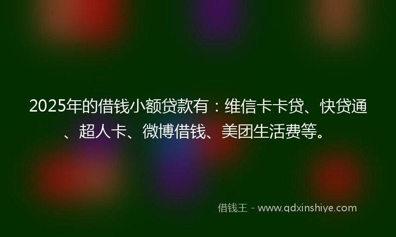 2025年的借钱小额贷款有：维信卡卡贷、快贷通、超人卡、微博借钱、美团生活费等。
