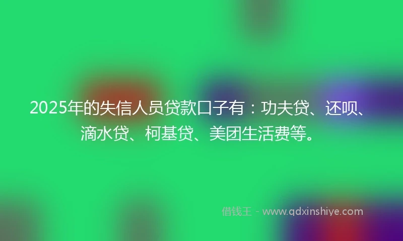 2025年的失信人员贷款口子有：功夫贷、还呗、滴水贷、柯基贷、美团生活费等。