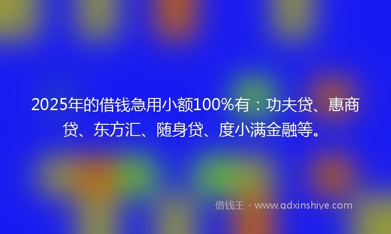 2025年的借钱急用小额100%有：功夫贷、惠商贷、东方汇、随身贷、度小满金融等。