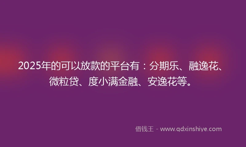 2025年的可以放款的平台有：分期乐、融逸花、微粒贷、度小满金融、安逸花等。