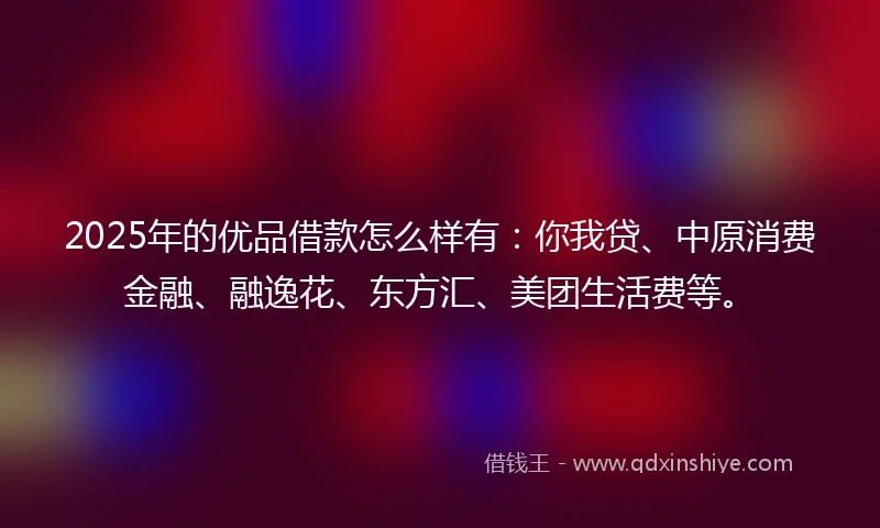 2025年的优品借款怎么样有：你我贷、中原消费金融、融逸花、东方汇、美团生活费等。
