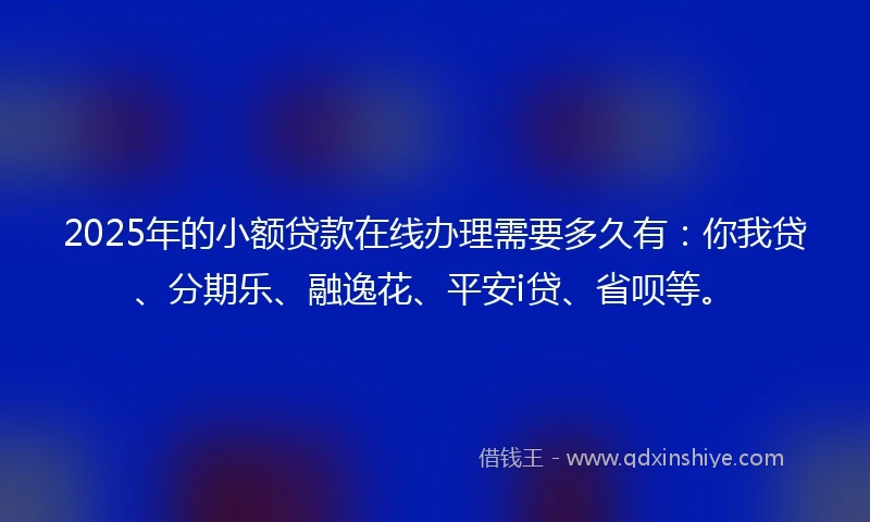2025年的小额贷款在线办理需要多久有：你我贷、分期乐、融逸花、平安i贷、省呗等。