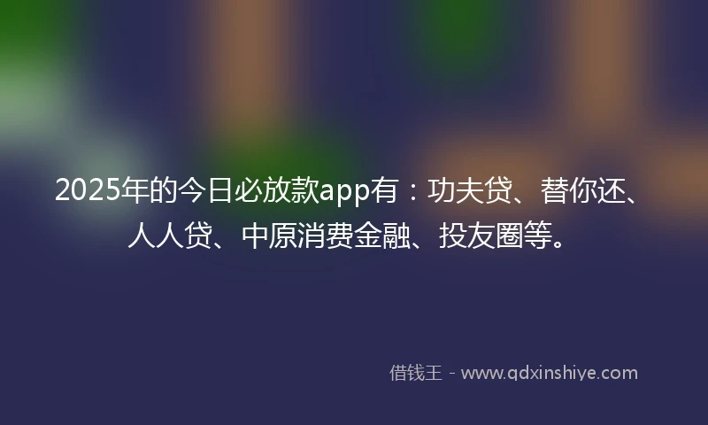 2025年的今日必放款app有：功夫贷、替你还、人人贷、中原消费金融、投友圈等。