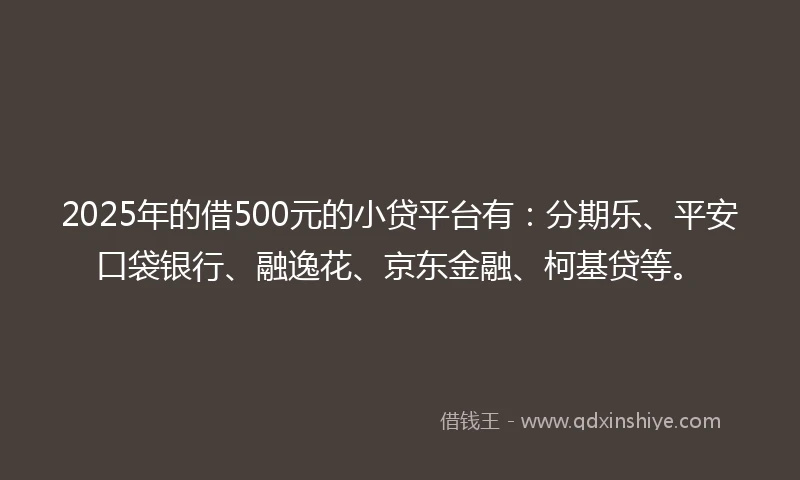 2025年的借500元的小贷平台有：分期乐、平安口袋银行、融逸花、京东金融、柯基贷等。