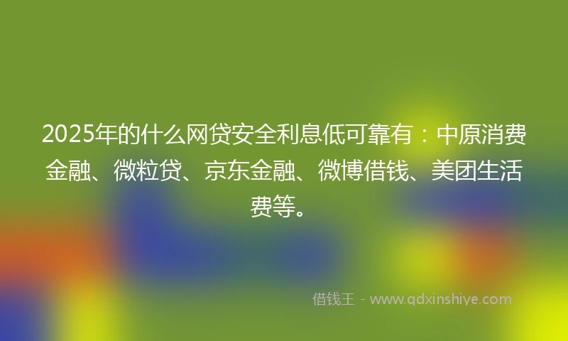 2025年的什么网贷安全利息低可靠有：中原消费金融、微粒贷、京东金融、微博借钱、美团生活费等。