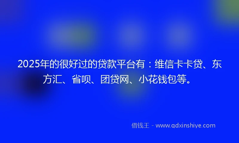 2025年的很好过的贷款平台有：维信卡卡贷、东方汇、省呗、团贷网、小花钱包等。
