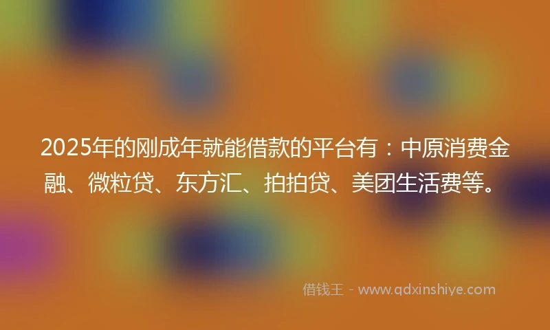 2025年的刚成年就能借款的平台有：中原消费金融、微粒贷、东方汇、拍拍贷、美团生活费等。