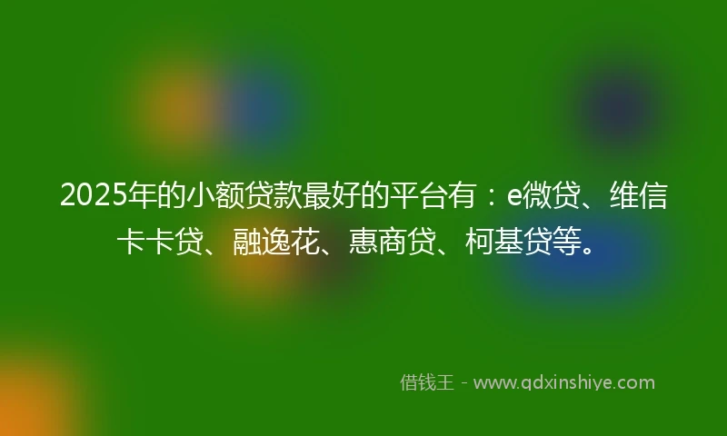 2025年的小额贷款最好的平台有：e微贷、维信卡卡贷、融逸花、惠商贷、柯基贷等。