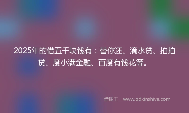 2025年的借五千块钱有：替你还、滴水贷、拍拍贷、度小满金融、百度有钱花等。