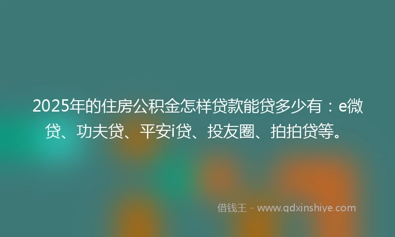 2025年的住房公积金怎样贷款能贷多少有：e微贷、功夫贷、平安i贷、投友圈、拍拍贷等。