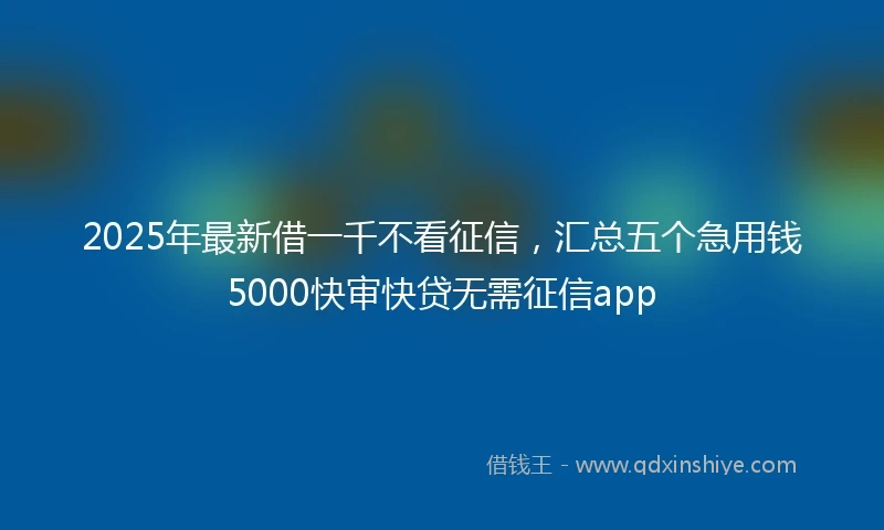 2025年最新借一千不看征信，汇总五个急用钱5000快审快贷无需征信app