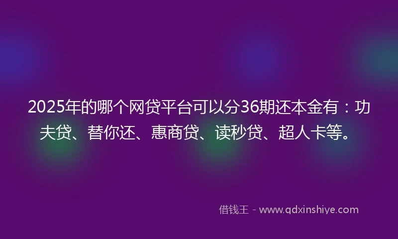 2025年的哪个网贷平台可以分36期还本金有：功夫贷、替你还、惠商贷、读秒贷、超人卡等。