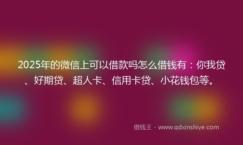 2025年的微信上可以借款吗怎么借钱有：你我贷、好期贷、超人卡、信用卡贷、小花钱包等。