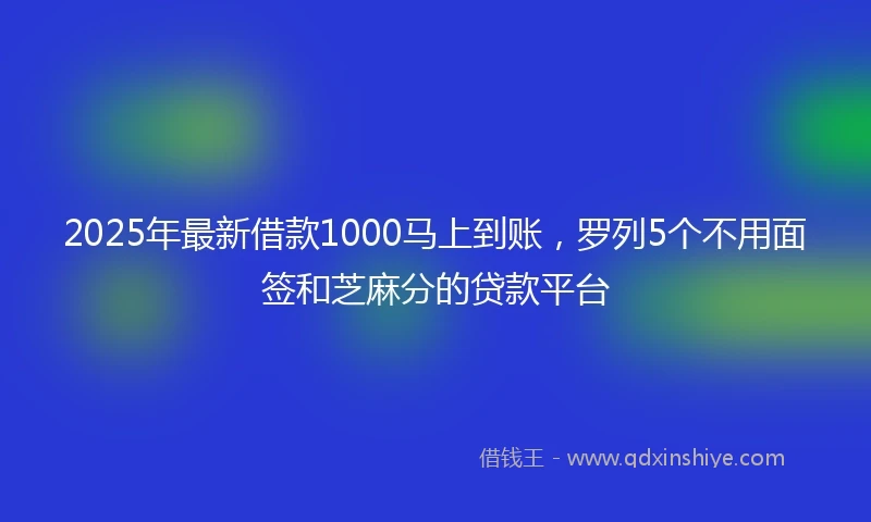 2025年最新借款1000马上到账，罗列5个不用面签和芝麻分的贷款平台