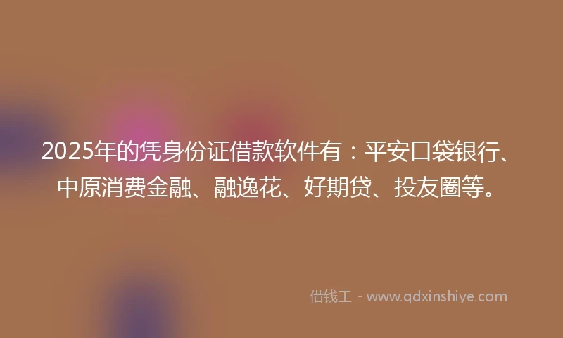 2025年的凭身份证借款软件有：平安口袋银行、中原消费金融、融逸花、好期贷、投友圈等。