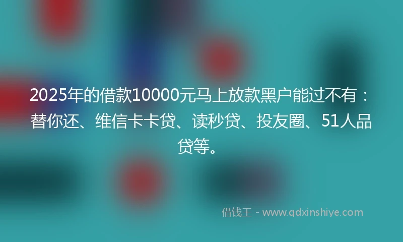 2025年的借款10000元马上放款黑户能过不有：替你还、维信卡卡贷、读秒贷、投友圈、51人品贷等。