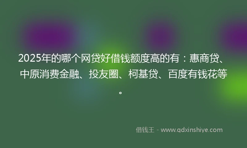 2025年的哪个网贷好借钱额度高的有：惠商贷、中原消费金融、投友圈、柯基贷、百度有钱花等。