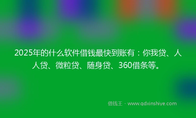 2025年的什么软件借钱最快到账有：你我贷、人人贷、微粒贷、随身贷、360借条等。