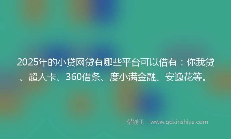 2025年的小贷网贷有哪些平台可以借有：你我贷、超人卡、360借条、度小满金融、安逸花等。