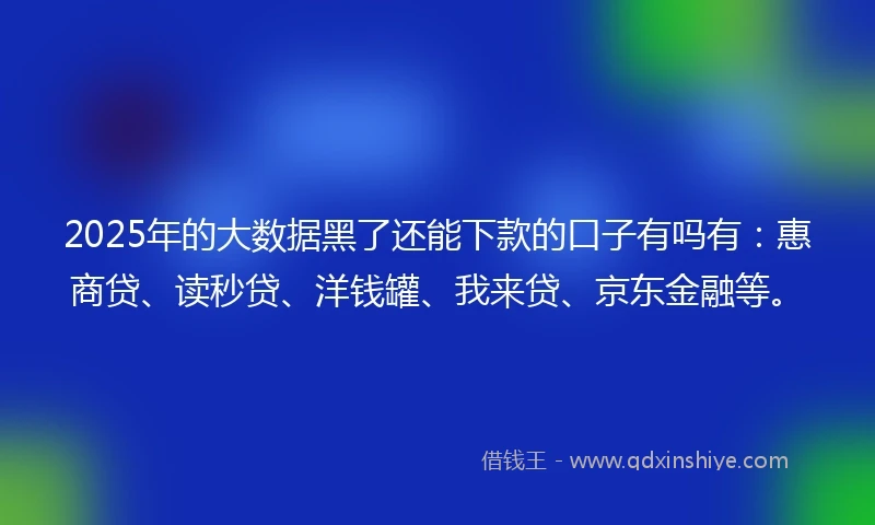 2025年的大数据黑了还能下款的口子有吗有：惠商贷、读秒贷、洋钱罐、我来贷、京东金融等。