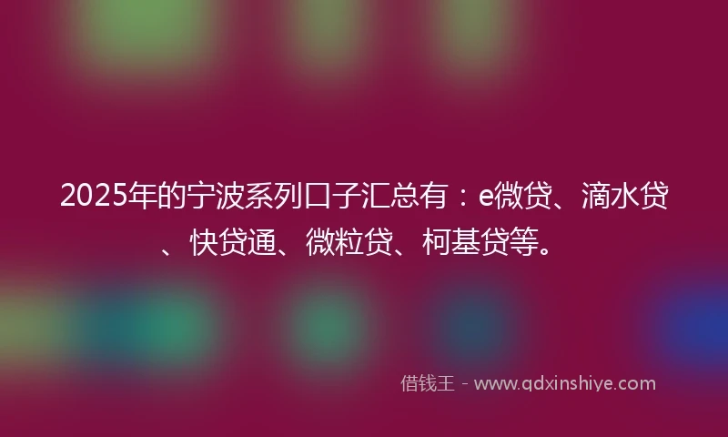2025年的宁波系列口子汇总有：e微贷、滴水贷、快贷通、微粒贷、柯基贷等。