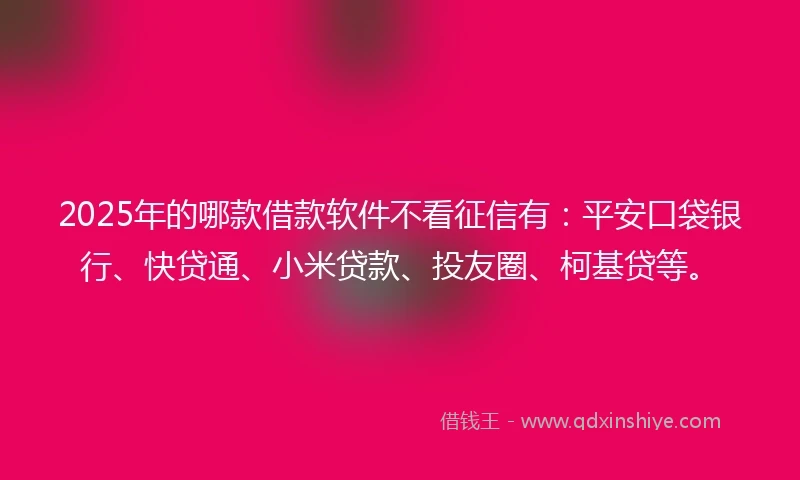 2025年的哪款借款软件不看征信有：平安口袋银行、快贷通、小米贷款、投友圈、柯基贷等。