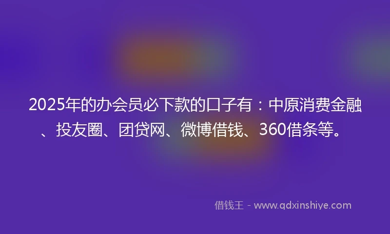 2025年的办会员必下款的口子有：中原消费金融、投友圈、团贷网、微博借钱、360借条等。
