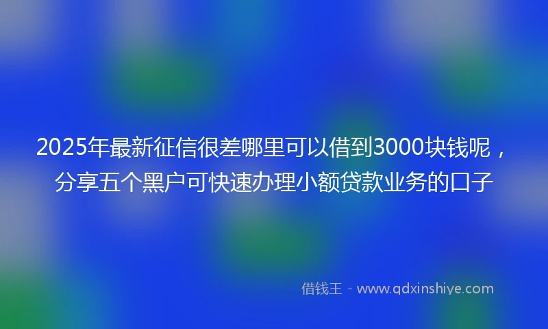 2025年最新征信很差哪里可以借到3000块钱呢，分享五个黑户可快速办理小额贷款业务的口子