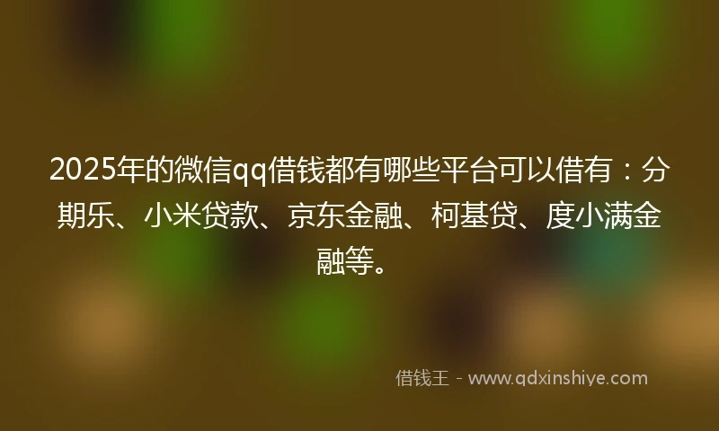 2025年的微信qq借钱都有哪些平台可以借有：分期乐、小米贷款、京东金融、柯基贷、度小满金融等。
