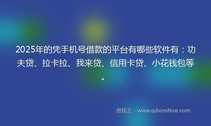 2025年的凭手机号借款的平台有哪些软件有：功夫贷、拉卡拉、我来贷、信用卡贷、小花钱包等。