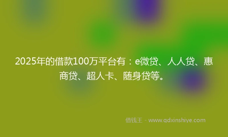 2025年的借款100万平台有：e微贷、人人贷、惠商贷、超人卡、随身贷等。