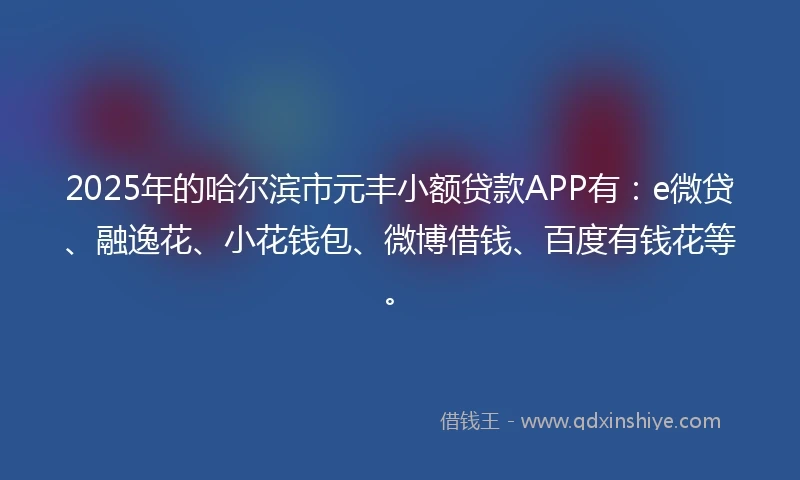 2025年的哈尔滨市元丰小额贷款APP有：e微贷、融逸花、小花钱包、微博借钱、百度有钱花等。
