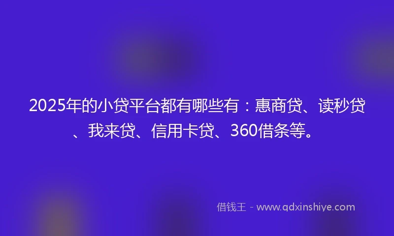 2025年的小贷平台都有哪些有：惠商贷、读秒贷、我来贷、信用卡贷、360借条等。