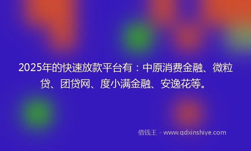 2025年的快速放款平台有：中原消费金融、微粒贷、团贷网、度小满金融、安逸花等。
